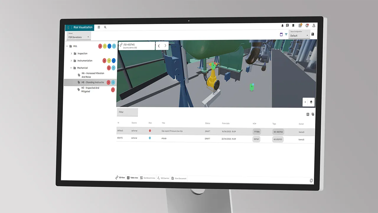 The Kognitwin digital twin, showing a plant model alongside live operational data.